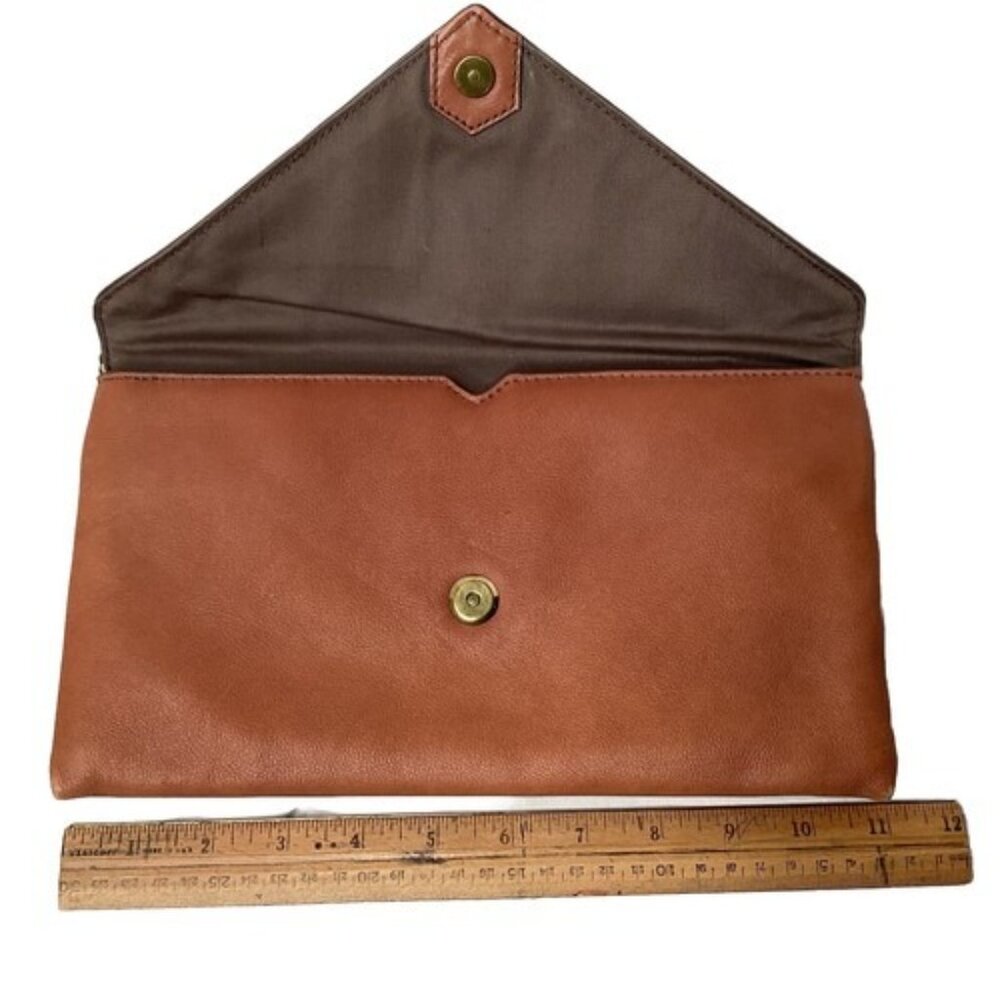 J Crew Clutch Purse Bag Leather Tan 2 Pocket Zipper - Picture 7 of 7